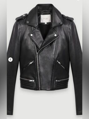 Maje Black Leather Biker Jacket with Silver Hardware